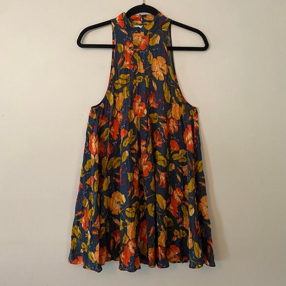 Free People Intimately Women's XS Blue Red Orange Floral Mini Dress Sleeveless - Picture 1 of 9